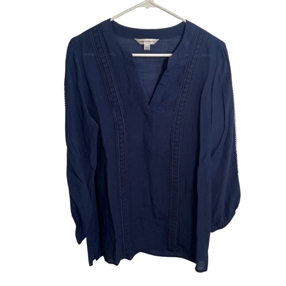 Counterparts Split Neck Blouse Navy Blue L - Picture 1 of 10